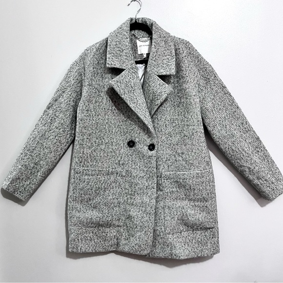 Avec Les Filles Herringbone Wool Blend Gray Cocoon Coat - Picture 2 of 16